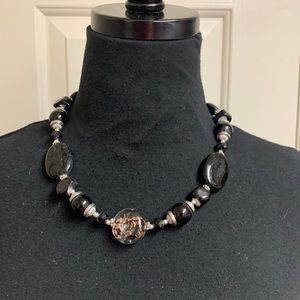 Necklace, Black and Silver beaded necklace